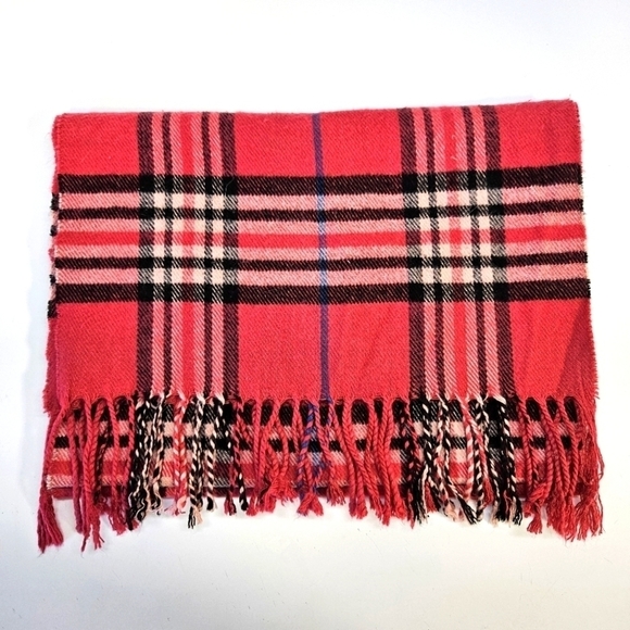 Burberry Fuchsia Pink Classic Plaid Winter Fringe Scarf - Picture 2 of 4